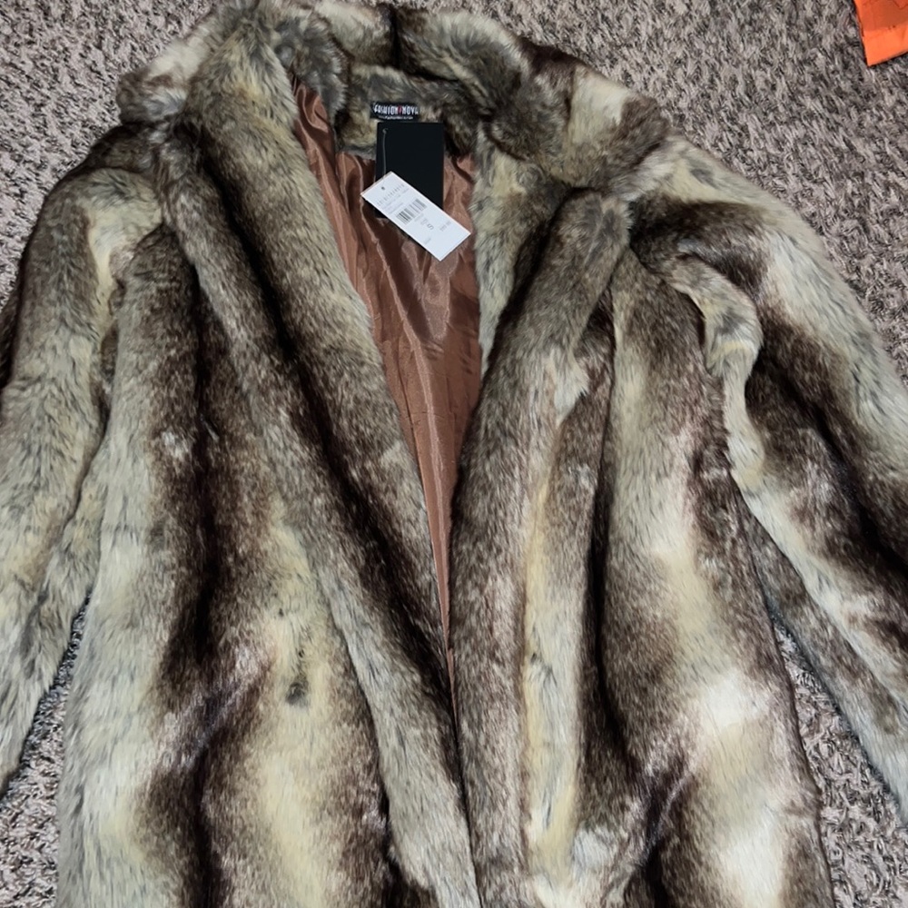 BRAND NEW FAUX FUR LONG JACKET